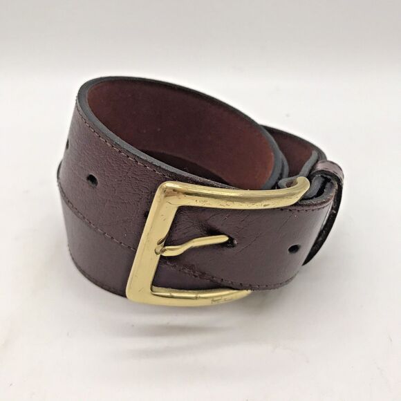 Brown Cowhide Smooth Leather Dress Belt Men's 36  1.5" W - 41 " L  Brass Buckle - Picture 3 of 13